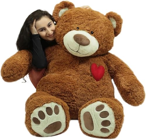Oso de peluche grande gigante de 5 pies con corazón en el pecho, color marrón miel, enorme regalo de amor