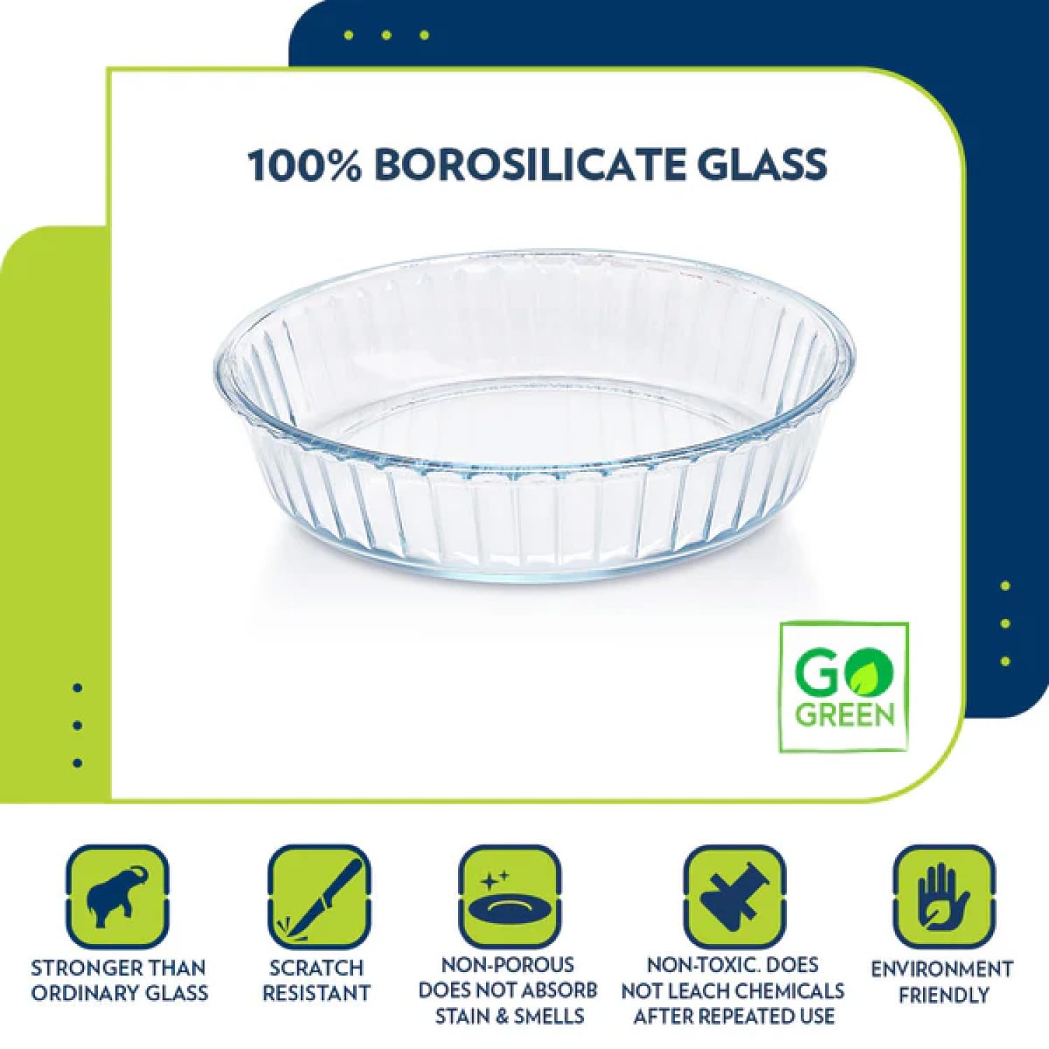 Borosil 1.5 L Baking & Serving Round Shape Fluted Dish | Borosilicate Glass Bakeware and Serveware Tray | Microwave, Oven & Dishwasher Safe Bowl | Transparent 2