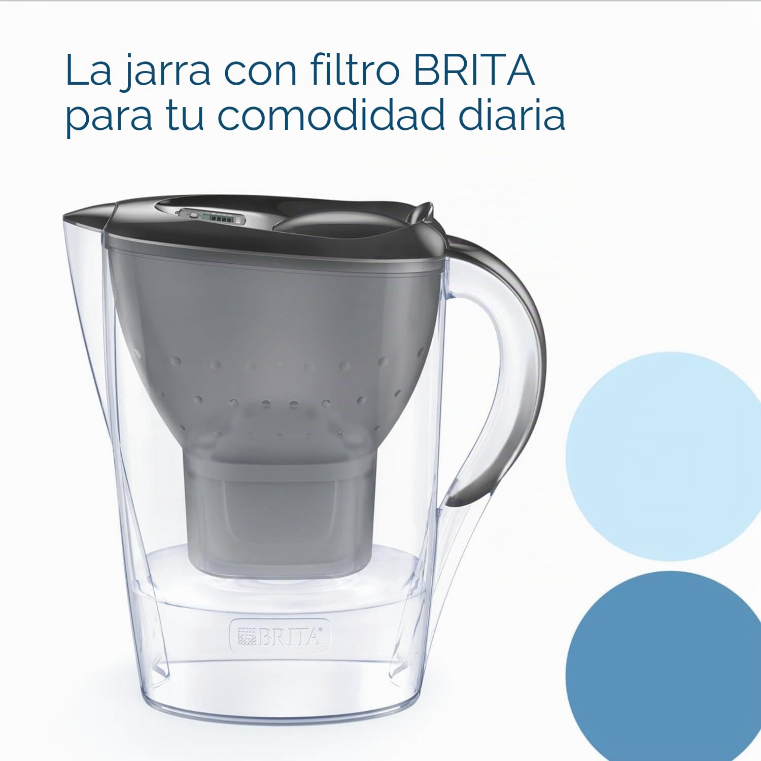 BRITA Jarra filtrante Marella Graphite (2,4l) incl 3 cartuchos filtro de agua grifo MAXTRA PRO All-in-1 reduce PFAS, piedra caliza, cloro, algunas impurezas y metales indicador temporal, ecoembalaje