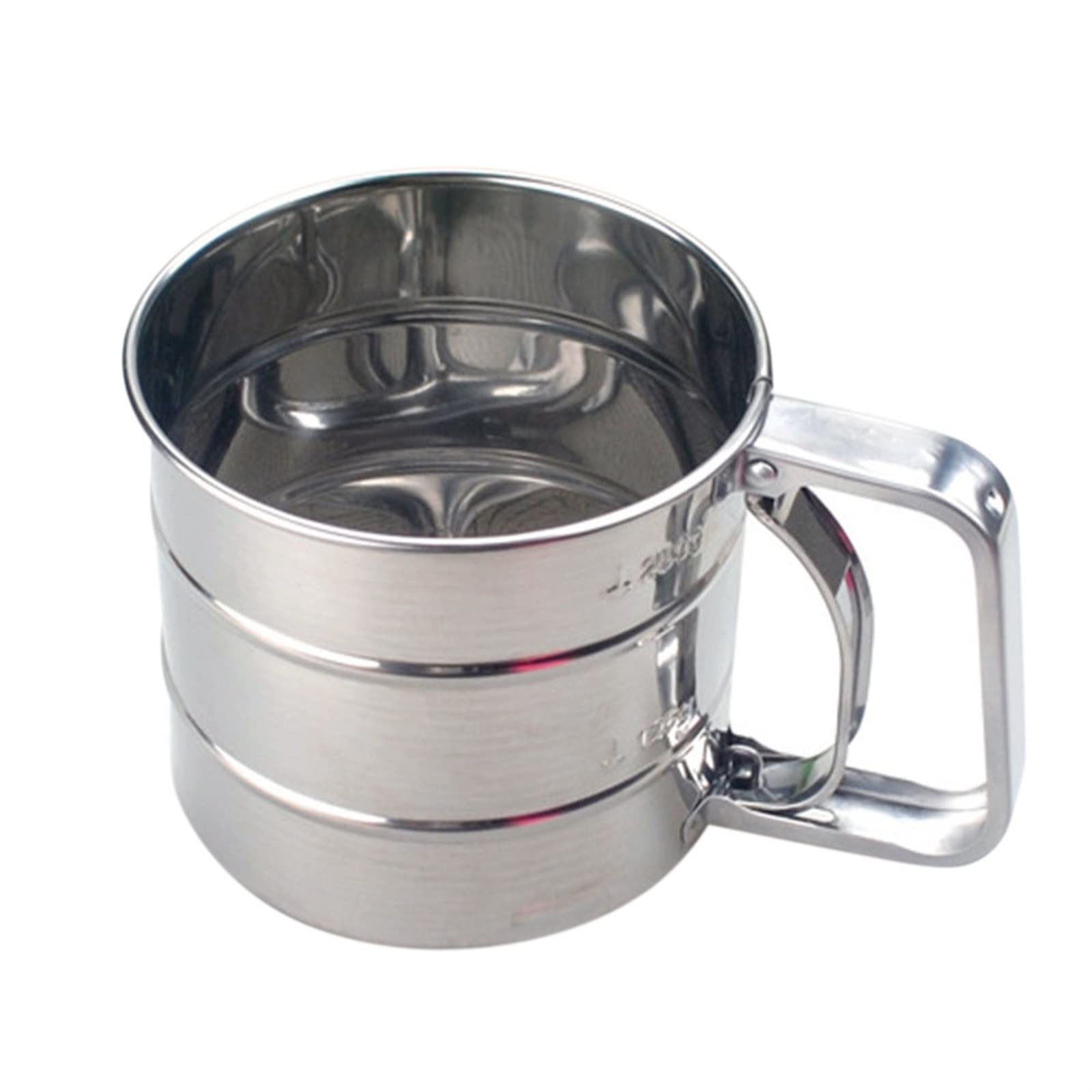 Mesh-Sieb, Edelstahl-Shaker-Siebbecher, Mesh-Kurbel-Mehlsieb mit Messskala for Mehl, Puderzucker