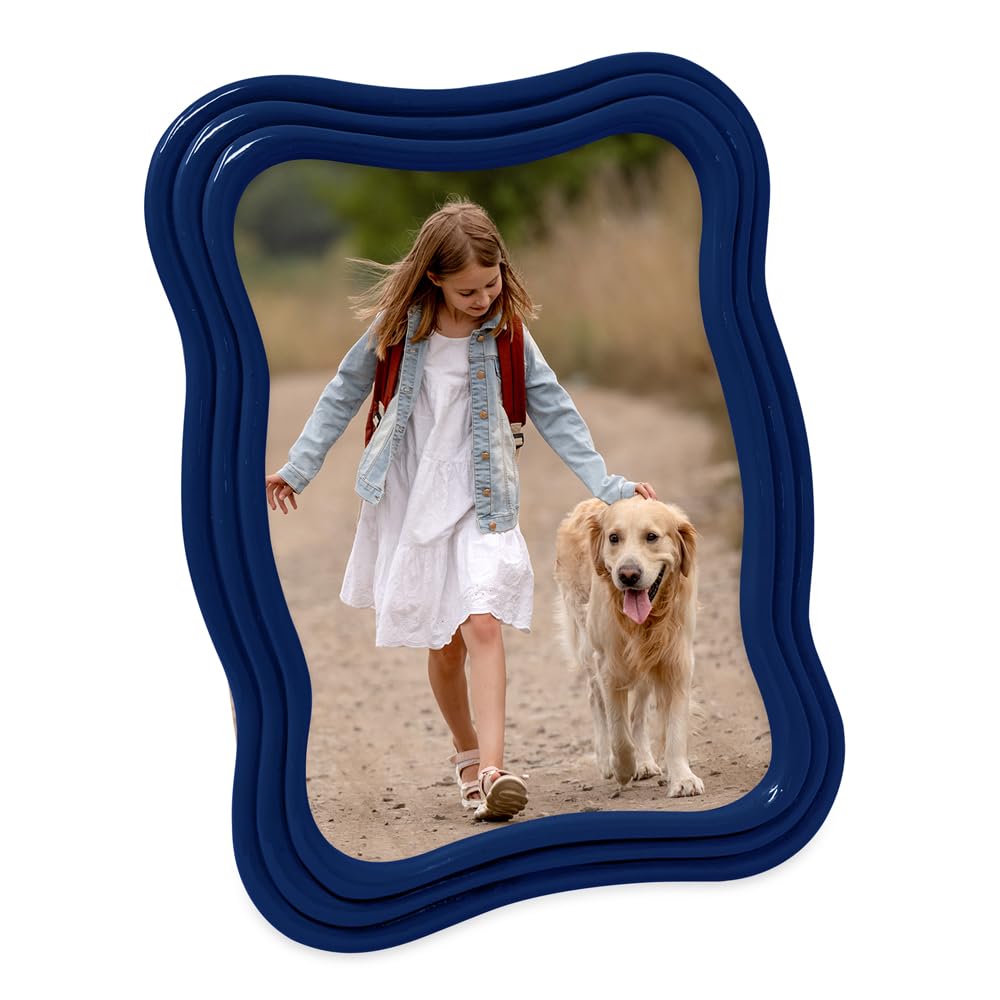 Isaac Jacobs 5x7 Navy Curved Deco Frame for Tabletop and Wall Display, Decorative Art, Design, Home Décor, Gift (5x7, Navy)