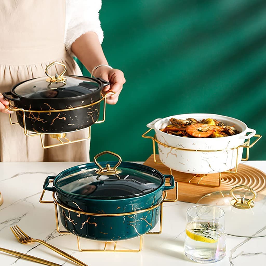 Set da Buffet con Scaldavivande Rotondo da 2 Quart, Chafer in Ceramica con Coperchio in Vetro, Chafer e Scalda Buffet per Feste di Matrimoni a Buffet (Color : White, Size : A)