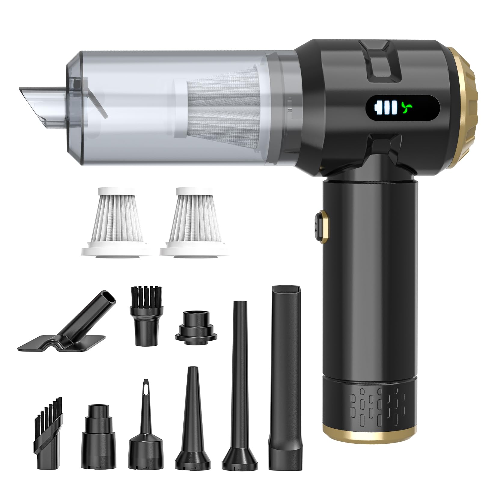 Sycoodeal Handheld Car Vacuum Cleaner, 25000PA Strong Cyclonic Suction Portable Mini Vacuum Cordless with Digital Display Lightweight Handheld for Pet Hair, Car, Home, Office, Kitchen(Gold)