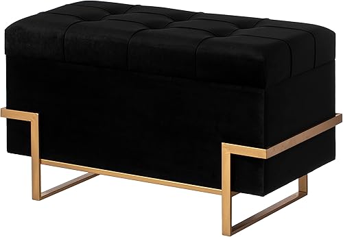 Fabulaxe Taburete otomano rectangular de terciopelo con patas doradas abstractas, banco decorativo para sala de estar, decoración del hogar con
