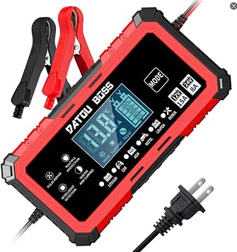 DATOUBOSS 12V 15A 24V 8A Battery Charger Automotive, Smart Portable Car Battery Charger Maintainer with Pulse Repair, Trickle Charger for LiFePO4 Lithium AGM Gel Lead-Acid Marine Boat RV Truck