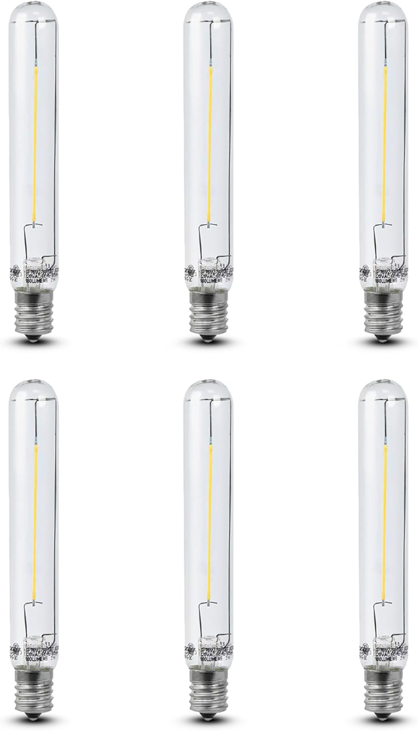 Feit Electric LED T6.5 Bulb Tube Filament E17 Base, Non Dimmable, 20W Equivalent, 160 Lumens, 15,000 Hour Lifetime, Desk Lamp, Specialty Undercabinet Lighting, BP20T61/2/SU/LED/6, 6 Pack