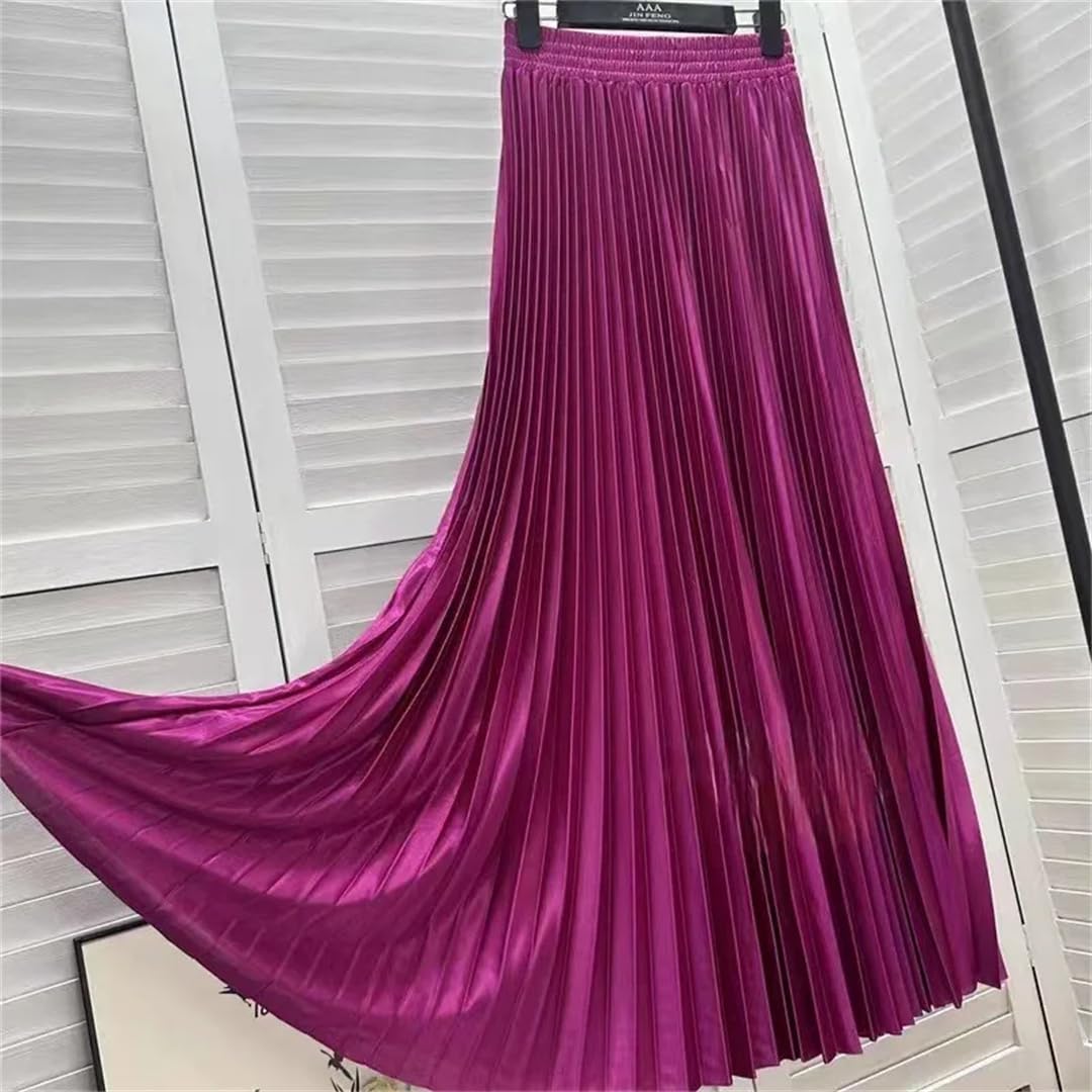 Adhdyuud 2da9144 plisowana spódnica dla kobiet, wysoka talia, drapowana, elastyczna talia, wszechstronna, elegancka, jednokolorowa, długa spódnica, żółty, Rozmiar uniwersalny