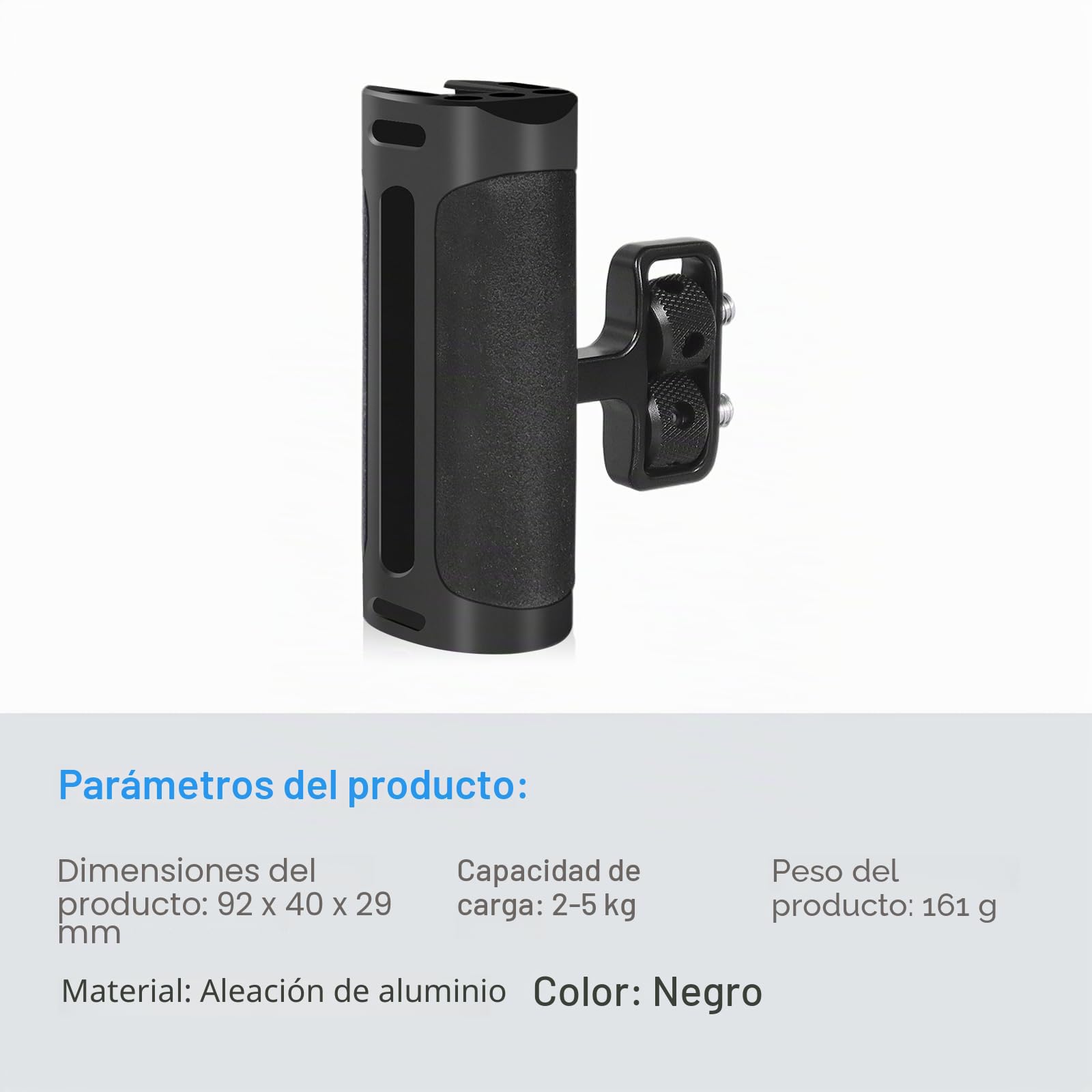 Empuñadura Ajustable hacia Arriba y hacia Abajo, Izquierda/Derecha, Mini empuñadura Lateral con Interfaz para Zapata fría y Montaje con Tornillo de 1/4"-20 para Jaula de cámara DSLR/Digital.