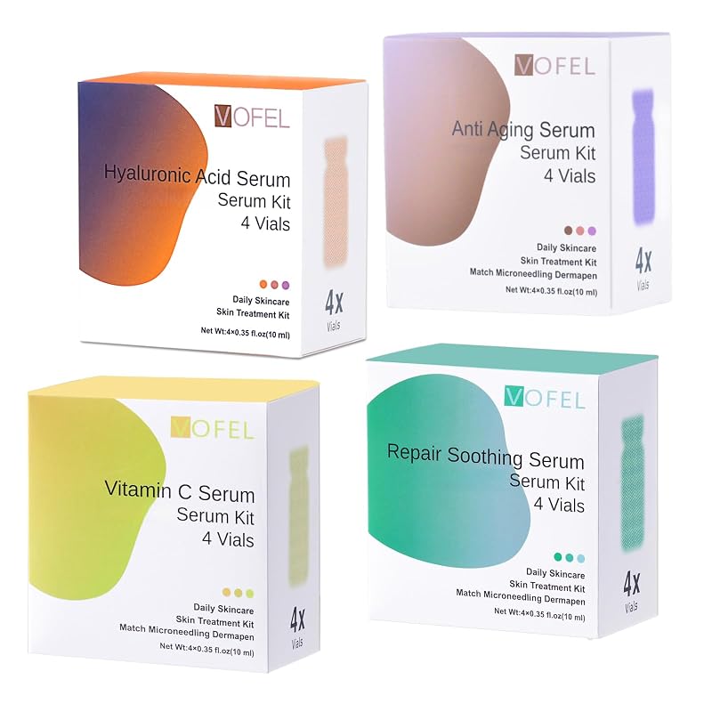 Sérum facial VOFEL com ácido hialurônico e vitamina C, 4 kits com 16 frascos de 10 mL, caixa para presente