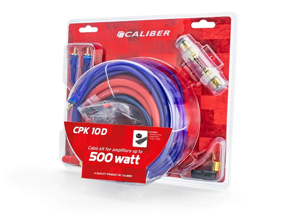Caliber Subwoofer Auto Verstärker Kabel - Endstufe Kabelsatz - 500 Watt - 10mm2 Kabel - Set von 4 Kabeln - 5 Meter - Autozubehör - CPK10D - Komplettes Car HiFi Kabelset