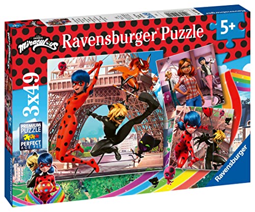 Ravensburger Kinderpuzzle 05189 - Unsere Helden Ladybug und Cat Noir - 3x49 Teile Miraculous Puzzle für Kinder ab 5 Jahren