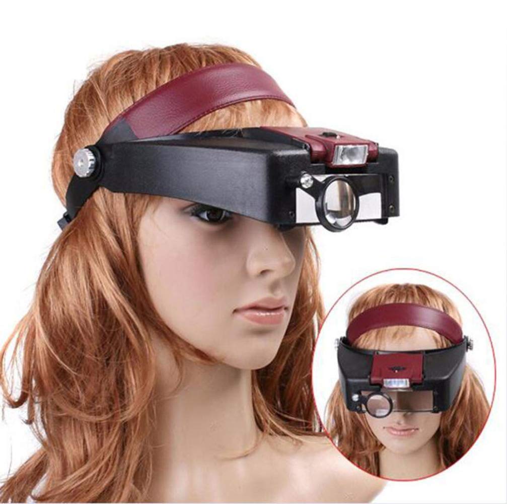 Lupa, Lupa De Diadema con Luz, Lupa Montada En La Cabeza con Luz para Lectura, Lupa para Joyería, Relojería, Reparación Electrónica 1.5X, 1.5X, 5X