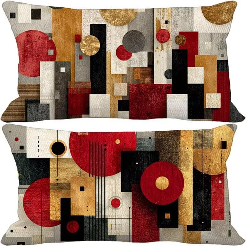 Housse de coussin en lin imperméable bordeaux 60x80 au fini géométrique raffiné