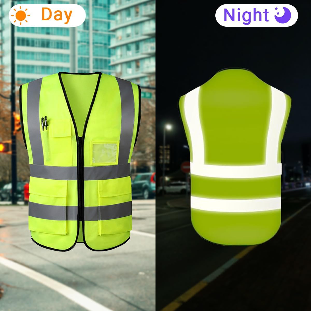 Custom Safety Vest 2 High Visibility Reflective with Pockets Zipper Personalized Logo for Men Unisex Construction Workwear - Image 4