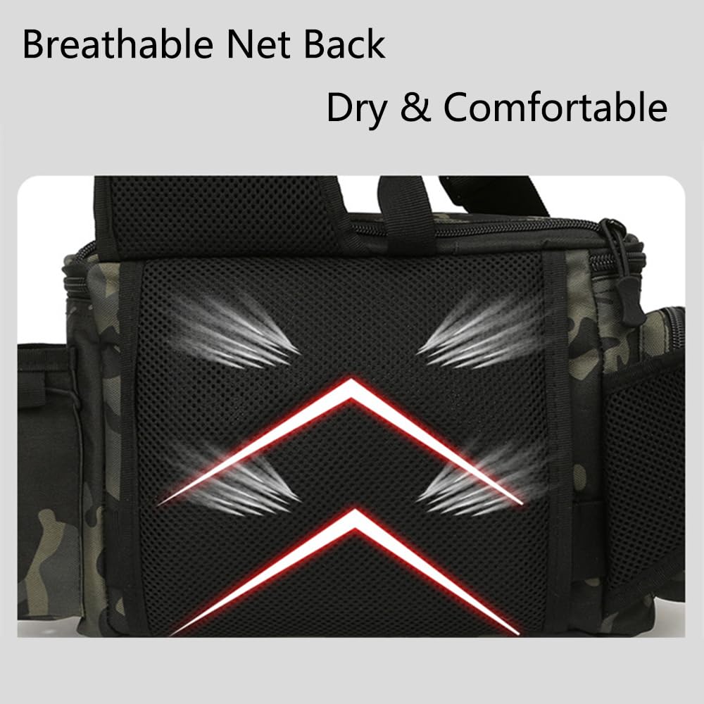 Sac à dos de pêche avec support de canne, sac de pêche portable, grande capacité, sac à bandoulière pour leurre de pêche, appât, équipement de pêche en mer, camouflage/uni, Noir