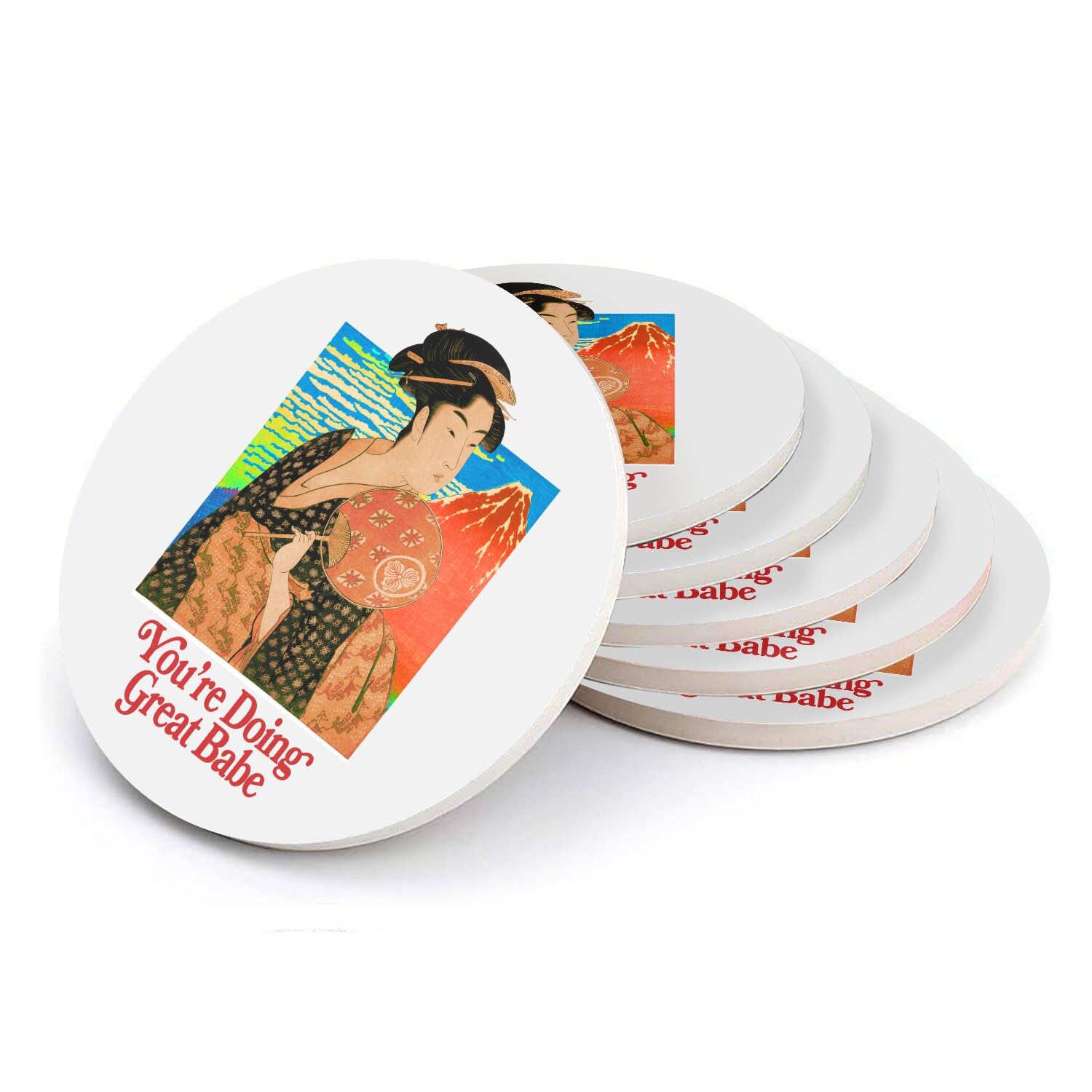 Sous-verre céramique rond Geisha art vintage illustration