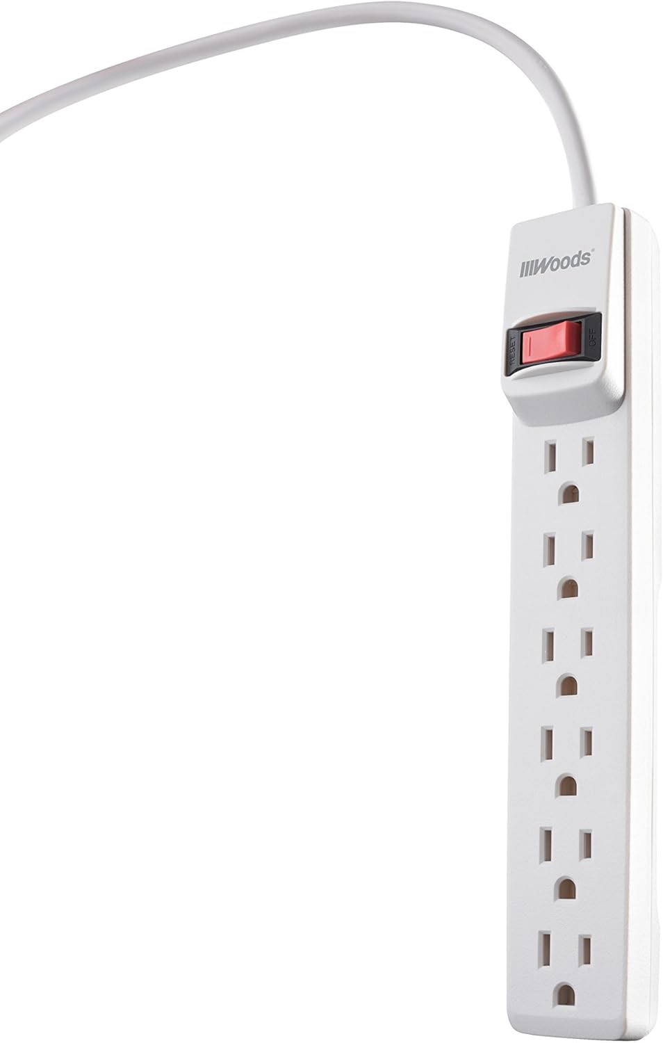 Southwire Woods Surge Protector Power Strip - 280J Overload Protection - 1.5 Foot Cord - UL Listed Surge Protector - Built-In Circuit Breaker - White - 6 Outlets