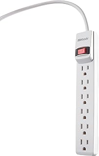 Southwire Woods Surge Protector Power Strip - 280J Overload Protection - 1.5 Foot Cord - UL Listed Surge Protector - Built-In Circuit Breaker - White - 6 Outlets
