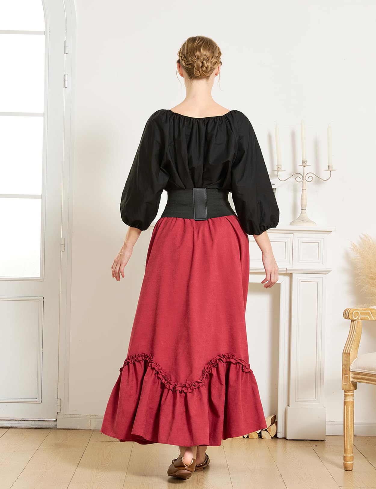 BEAUTELICATE Chemisier Victorien Renaissance Rétro en 100% Coton De Femme Haut Steampunk Gothique Médiévale Blouse Manches 3/4 Tops à Épaules Dénudées Décontractés Blanc Crème