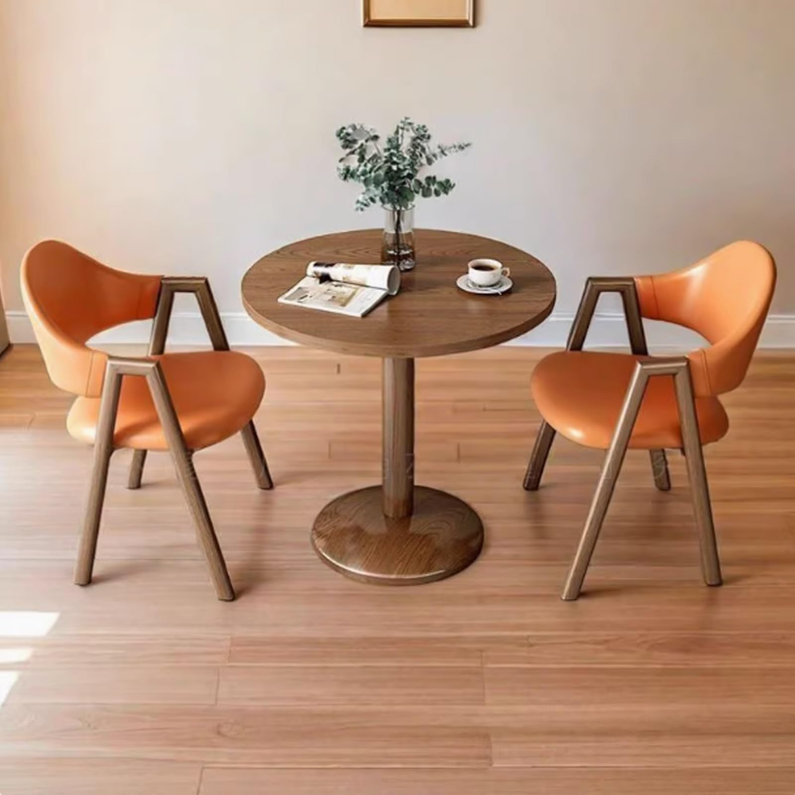 WAZCSD Office Table And Chair Set For 2, Mid Century Modern Round Dining Table And Chairs, Small Circle Dining Room Table With Metal Legs, Coffee Shop Beauty Salon Leisure Table