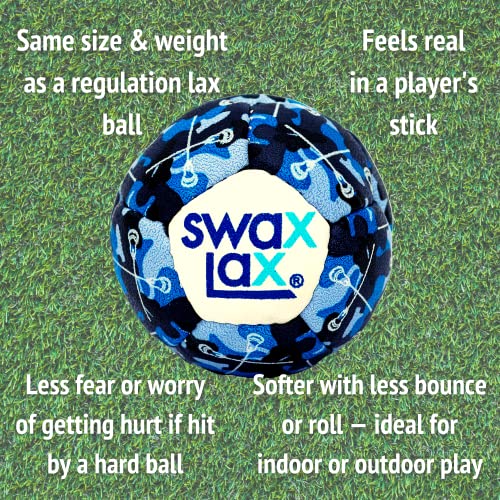 Swax Lax Lacrosse Training Ball - Indoor Outdoor Practice Less Bounce & Rebounds (1 Blue Camo Sticks) #TOP2