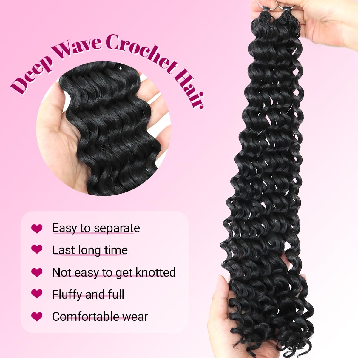 Deep Wave Crochet Hair for Black Women 90 Strands 165g Pre‑Separated Feather Crochet hair Synthetic Invisible Knotless Reusable Lightweight Miracle Knots Hair Extensions,16 Inch Natural Black
