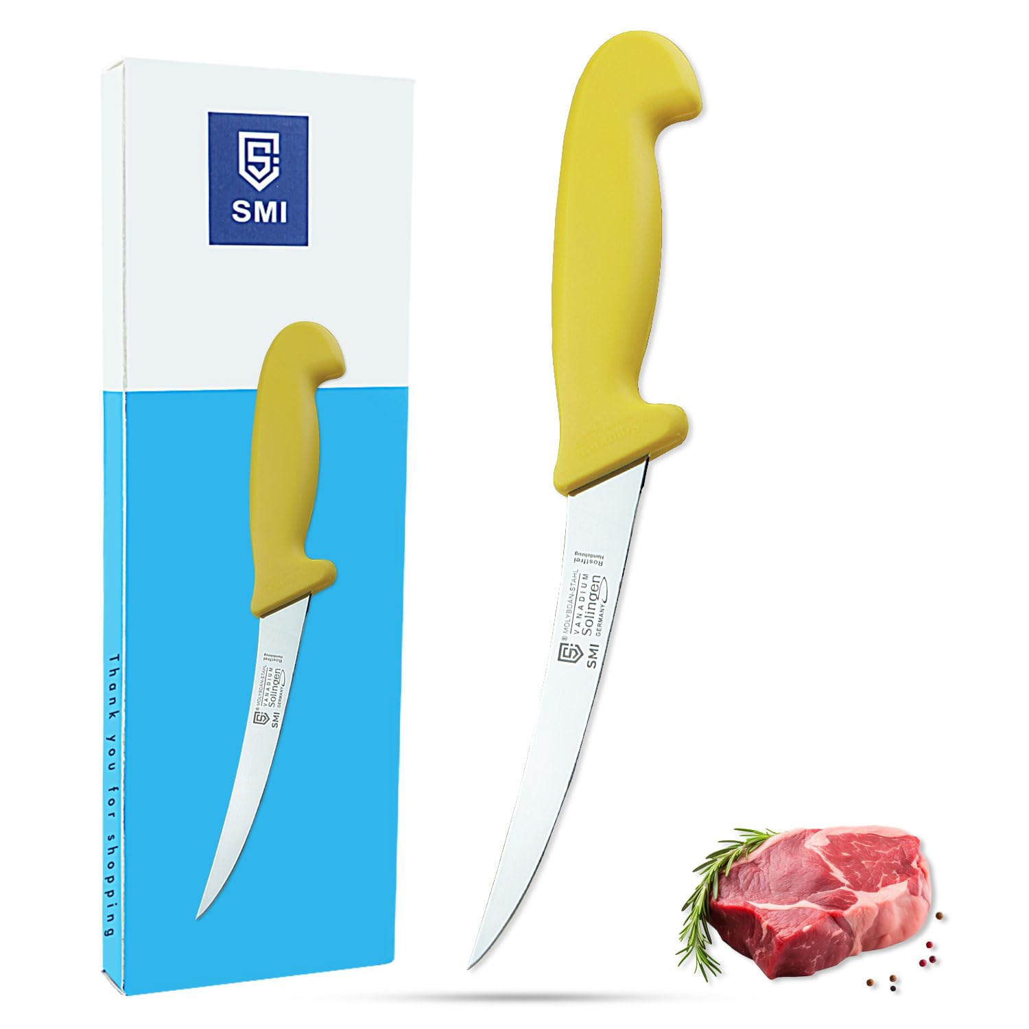 SMI 6 inch Solingen Boning Knife - Curved Meat Knife, Professional, Flexible, Sharp - Made in Germany