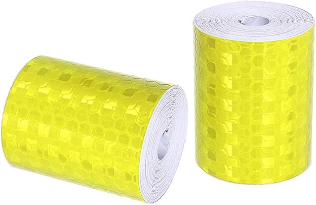 kuou 2 Rolls 3m*50mm Yellow Security Marking TapeWaterproof Reflective Tape Self-Adhesive Safe Marking Tape Warning Tape High Intensity Prismatic Reflective