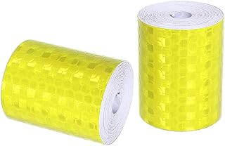 kuou 2 Rolls 3m*50mm Yellow Security Marking Tape，Waterproof Reflective Tape Self-Adhesive Safe Marking Tape Warning Tape High Intensity Prismatic Reflective