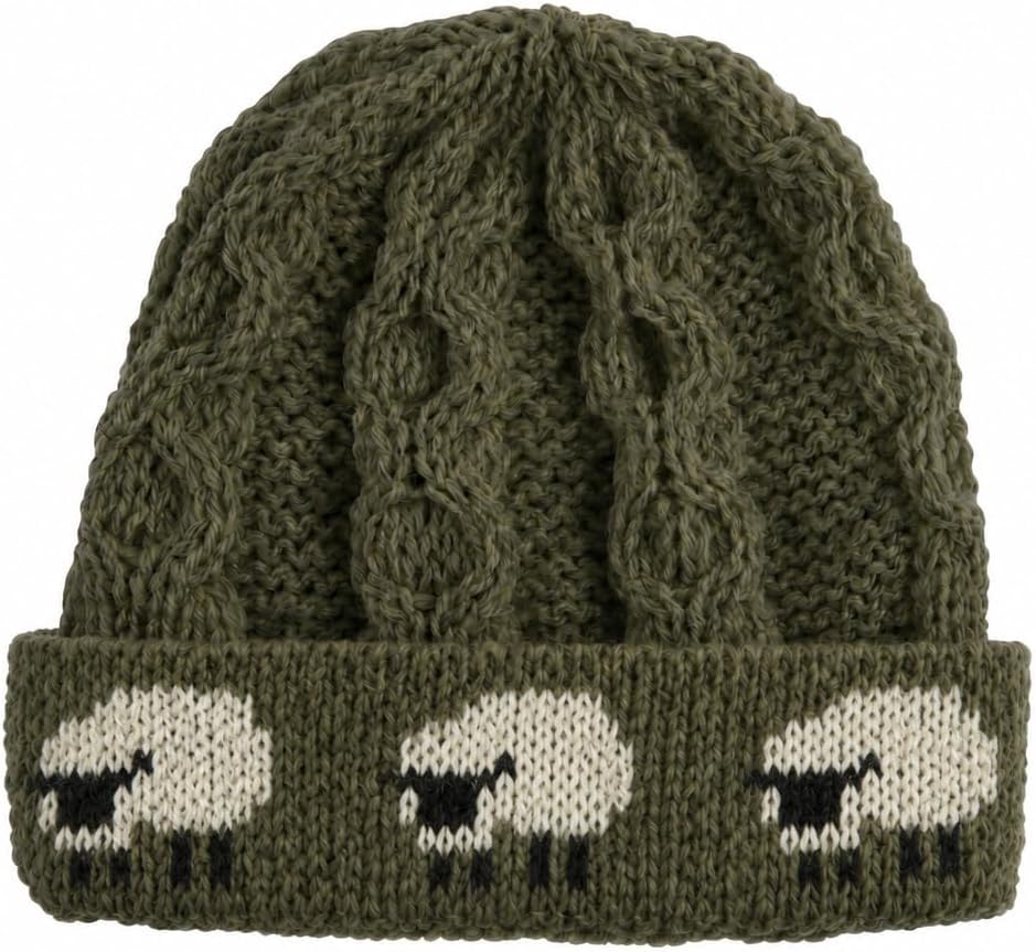 Aran Scottish Heritage Womens Winter Hat, 100% Wool Apple Green