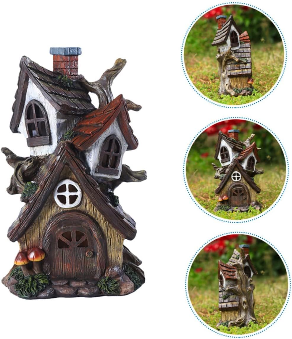 Yardwe Micro Landscaping Garden Decor Dual-Level Fairy House Resin Ornament for Outdoor Scenes Miniature Home Model for Garden Layout and Ideas