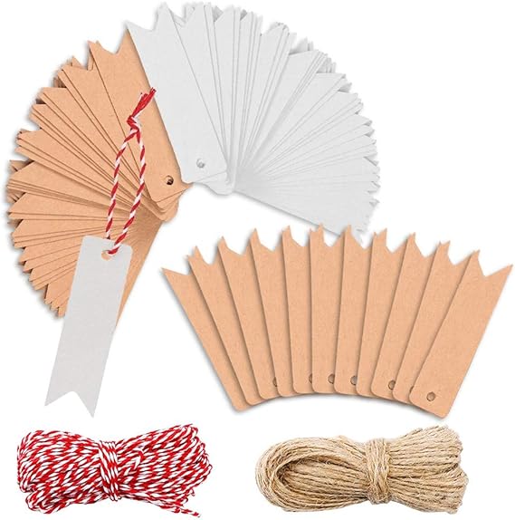 SallyFashion Geschenkanhänger - 200 Stück Kraftpapier Tags Mit Juteschnur