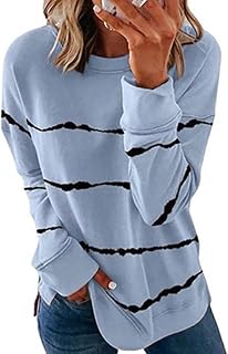 TRIGLICOLEUM Women's Striped Sweatshirt Crew Neck Long Sleeve Fashion Tunic Tops Autumn Winter Pullover Overcut Shoulders Shirt Casual Tops Loose Jumper Basic Blouse Jumper Large Sizes