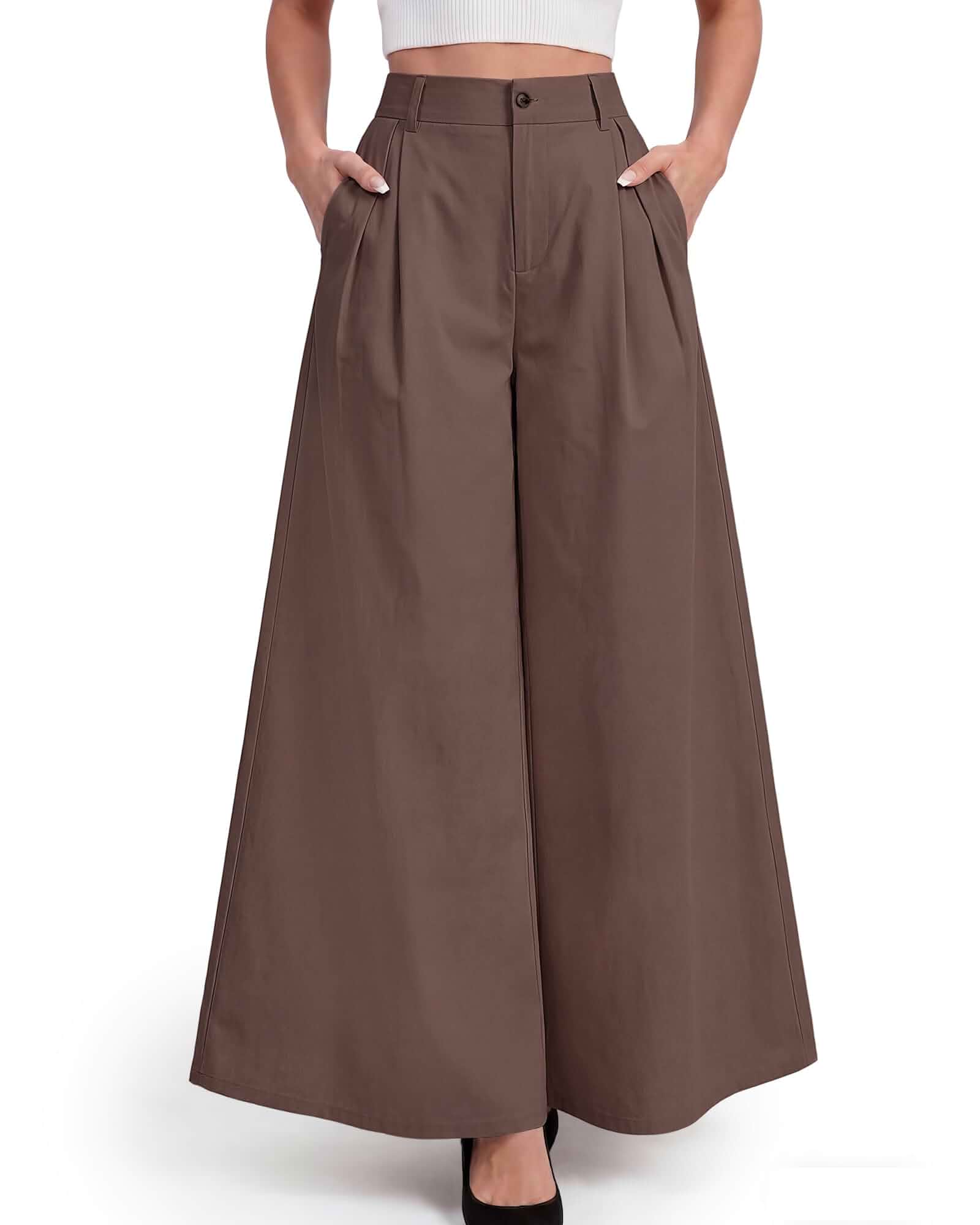 Bsubseach Women Wide Leg Pants Work Palazzo Dress Pants Summer High Waist Elastic Back Waistband, Side Pockets, Lightweight Soft Fabric, Business Casual Trousers, Daily & Vacation Outfits
