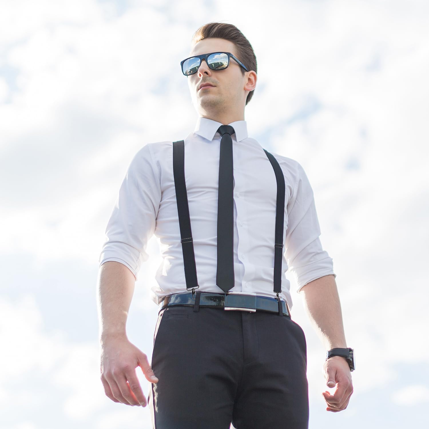 GNEGNI 2'' Wide Elastic Suspenders for Men, Heavy Duty Work suspenders, Y-Back Suspenders Tool Belt with Rugged Hooks