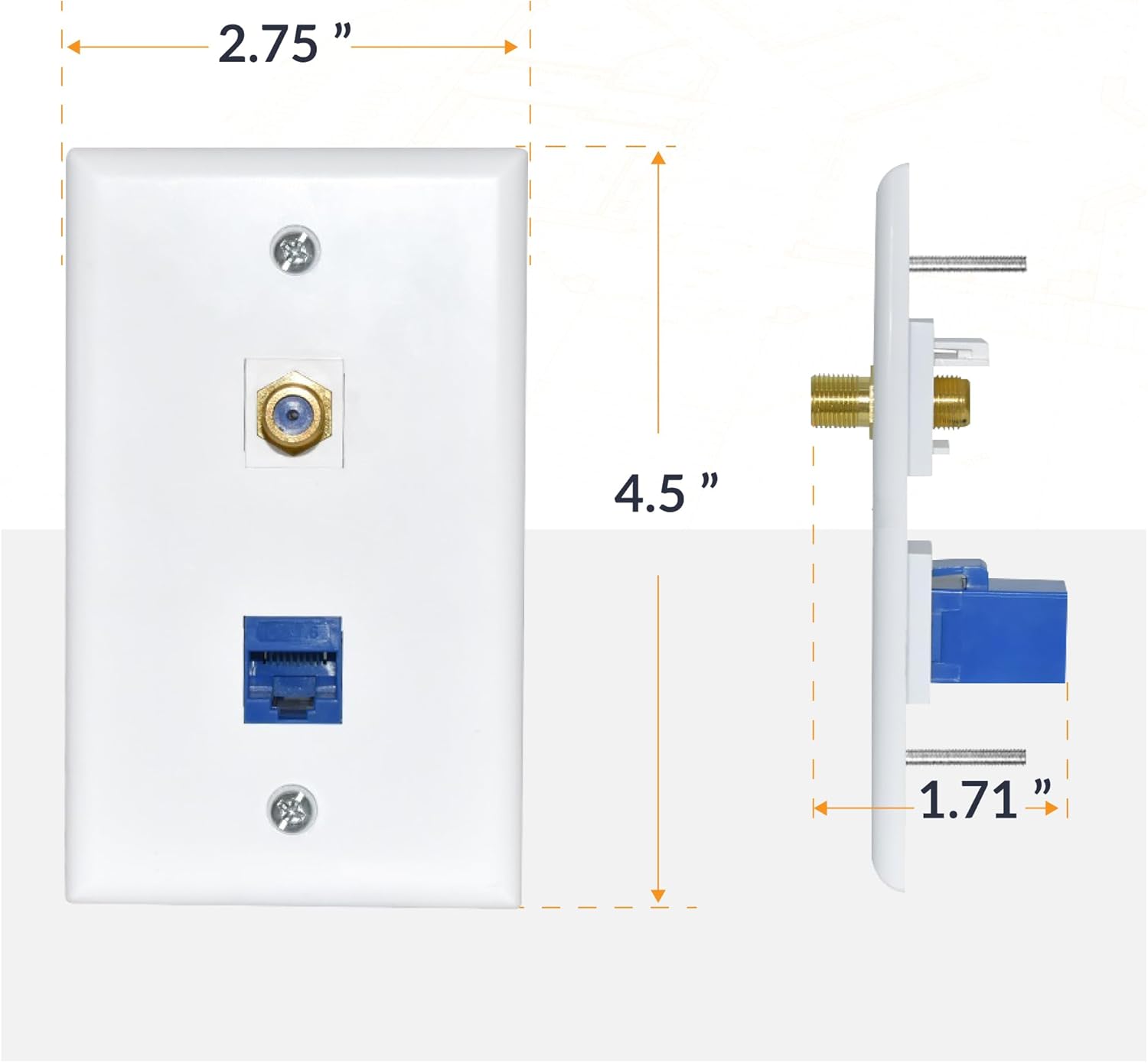 Newhouse Hardware 2-Port Ethernet and Coaxial Cable Wall Plate White TVCATCWP-WH-01, Ethernet Outlet Cover Wall Plate with Coaxial Jack Insert and RJ45 Insert, Home Improvement Electrical Equipment