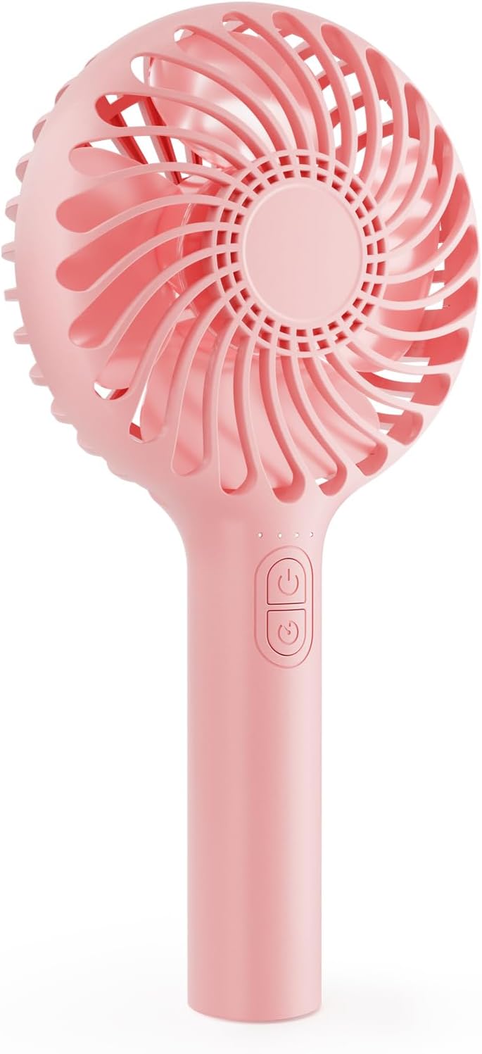 HonHey Handheld Fan Portable, Mini Hand Held Fan with USB Rechargeable Battery, 4 Speed Personal Desk Table Fan, 3-10 Hours Operated Small Makeup Eyelash Fan for Women Girls Kids Outdoor Pink