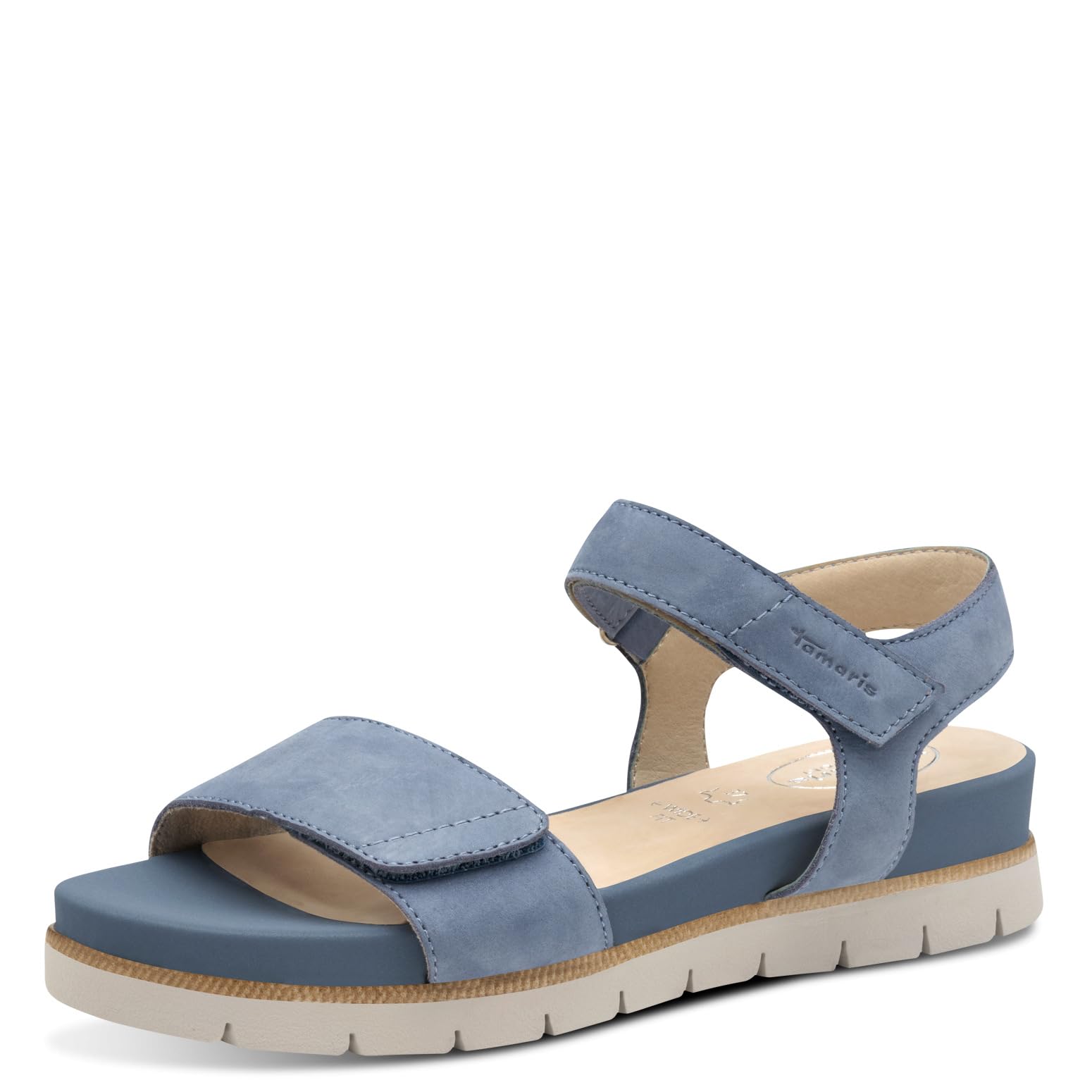 Tamaris Damen Wide Fit Damen Sandalen flach aus Leder mit Klettverschluss