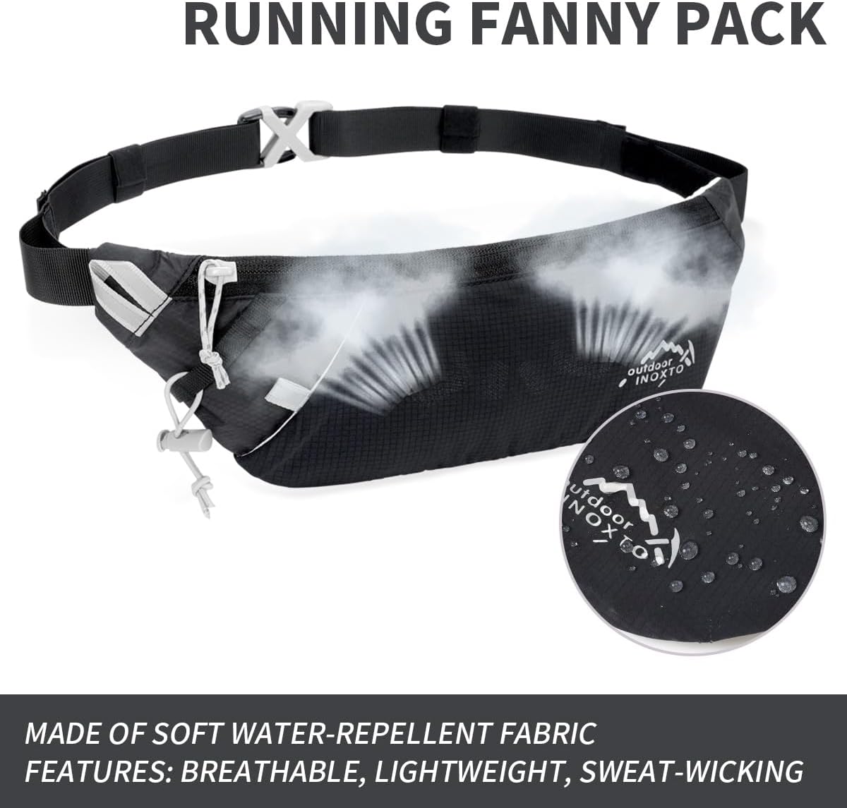 INOXTO Slim Running Belt Fanny Pack for Women and Men Sports Waist Bag Pack with 300ml Water Bottle for Running Walking Cycling Hiking Reflective Running Pouch Belt for All Phones (Black) (Black) - Image 7