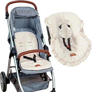 Kit Capa Carrinho Bebê Conforto Redutor Linho Premium (Bege)