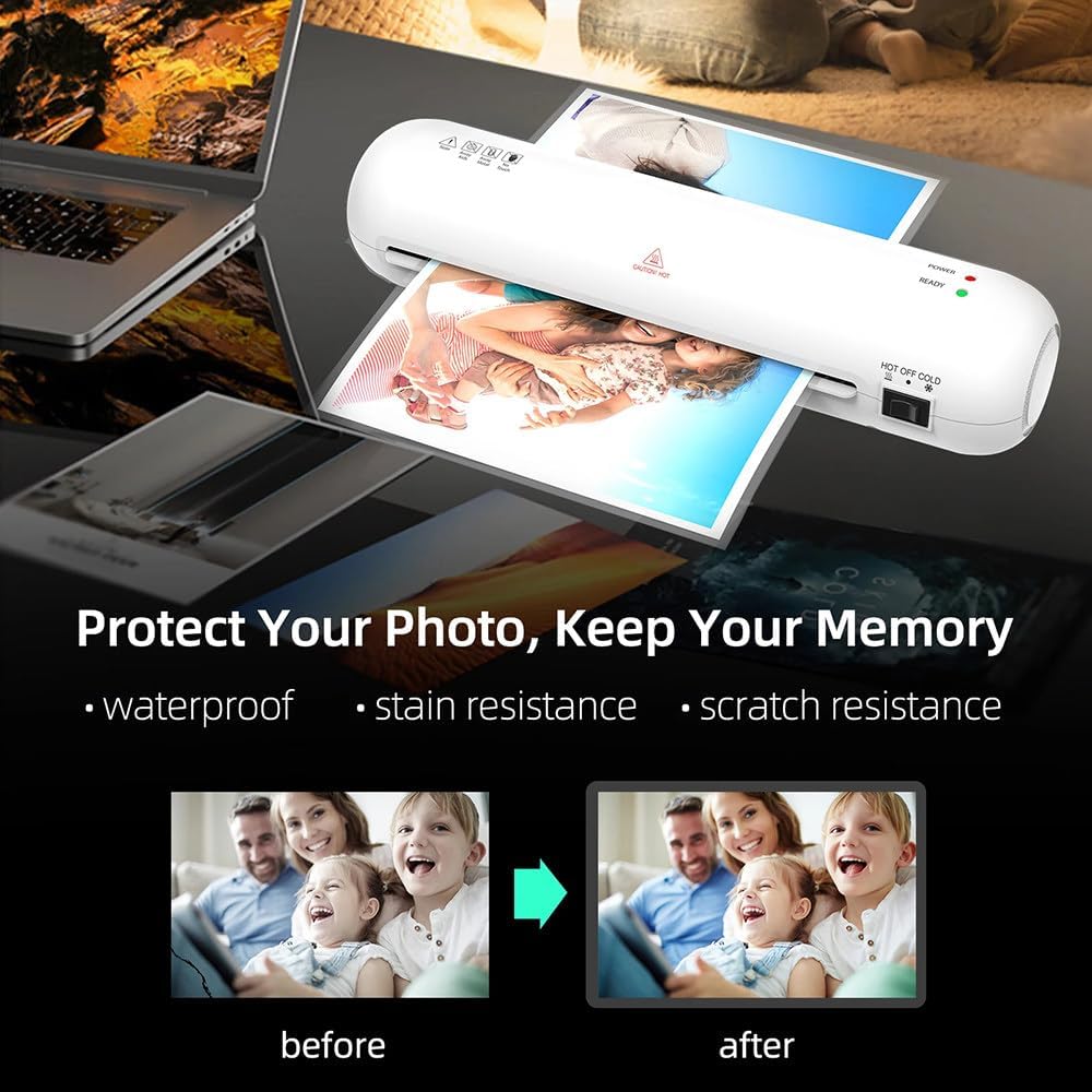 Laminating Machine, 9 Inch A4 Laminator, Personal Desktop Hot & Cold Laminator, 2 Min Preheating, 340mm/Min Speed, Office, School, Home, Business - White, 110V