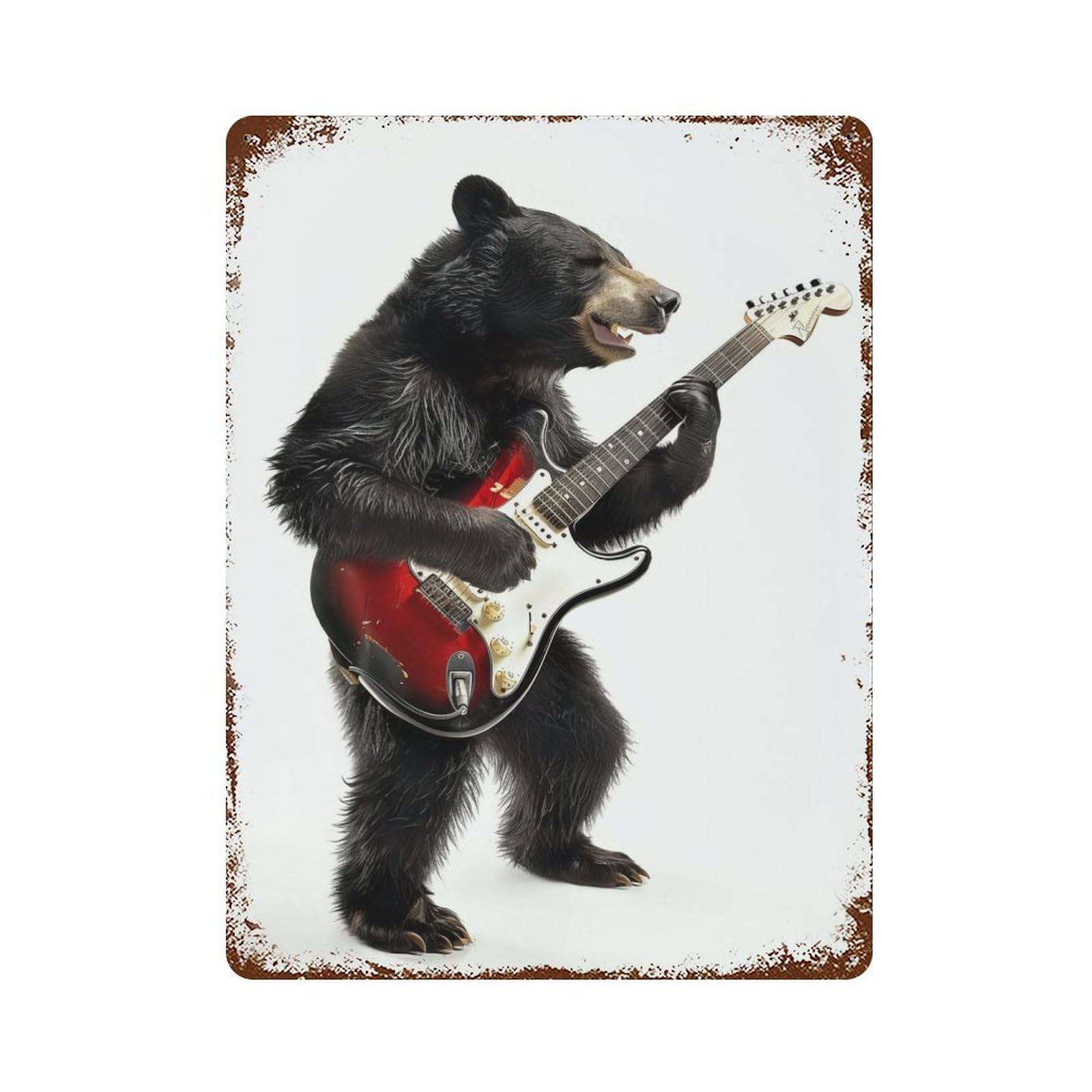 Black Bear Guitar Vintage Rust Metal Sign 15.7"x11.8", Farmhouse Wall Decor for Garage, Pub Or Kitchen