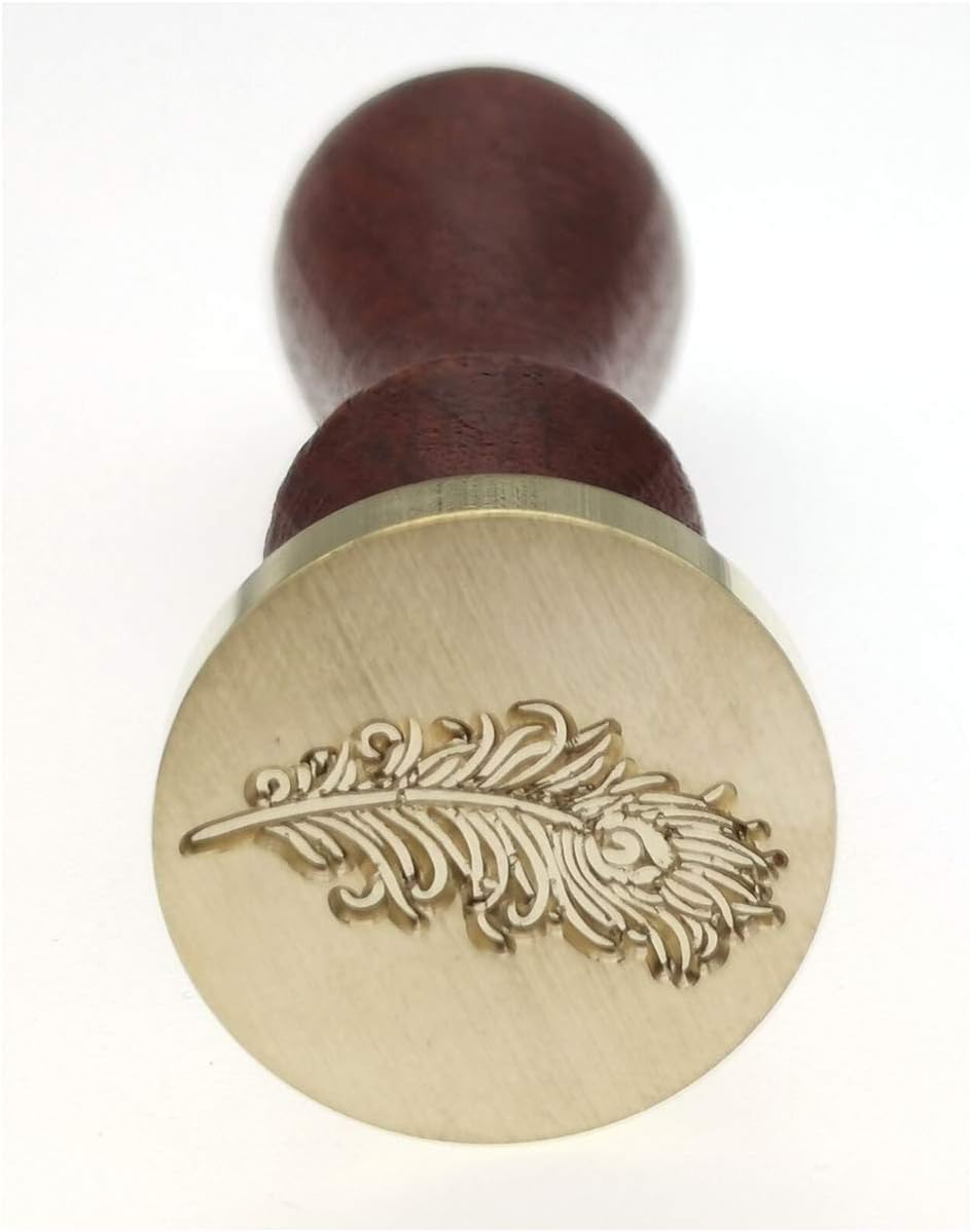 Wax Seal Stamp,Retro Vintage Sealing Wax Stamp with Wooden Handle Antique Envelope Sealing Stamp for Wedding Invitation Gift Card Postage Letter Leaf and Feather Design - Image 5