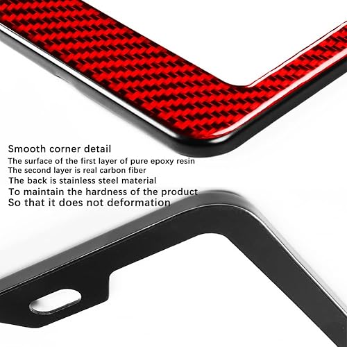Miniatura 4 de 2 marcos de matrícula para Tesla, juego de soporte de placa de fibra de carbono real, accesorios de automóvil adecuados para todos los modelos (rojo