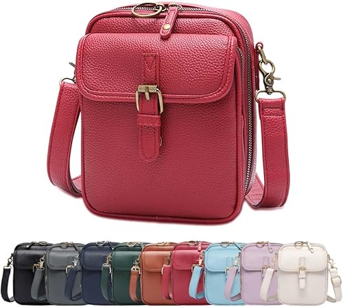 Miniatura 11 de Bolso bandolera de cuero, bolso mensajero de doble capa de gran capacidad, de cuero sintético retro con monedero incorporado, bolsa antirrobo