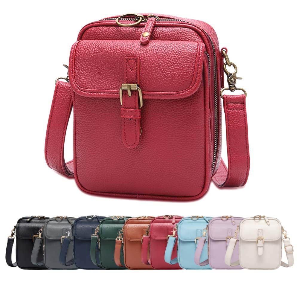 Crossbody Leather Bag Double Layer Large Capacity Messenger Bag Retro Faux Leather Built in Purse Anti Theft Bag