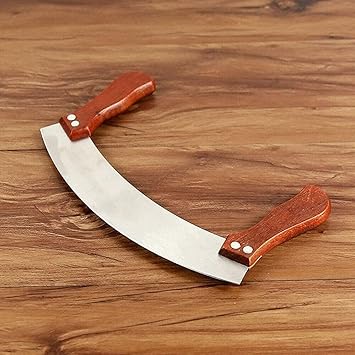 CETLO Pizza Cutter Double Handle Pizza Slicer Sharp Blade Stainless Steel Blade Multi Purpose Serrated Knife Baled 24 cm (Wooden Handle)