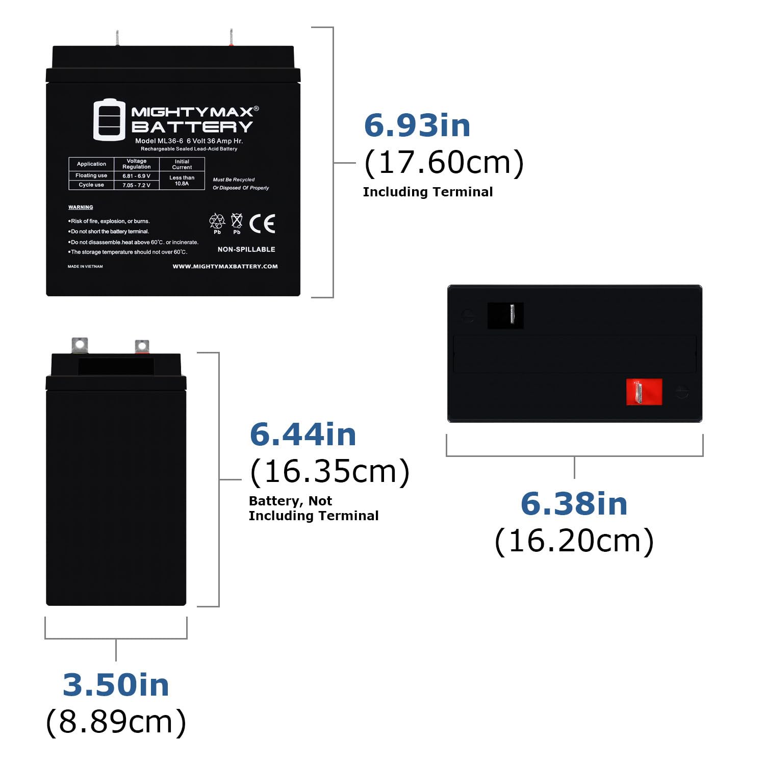 Mighty Max Battery 6V, 36Ah, AGM, NB Terminal, Replacement Battery Compatible with Medical wheelchairs - 2 Pack
