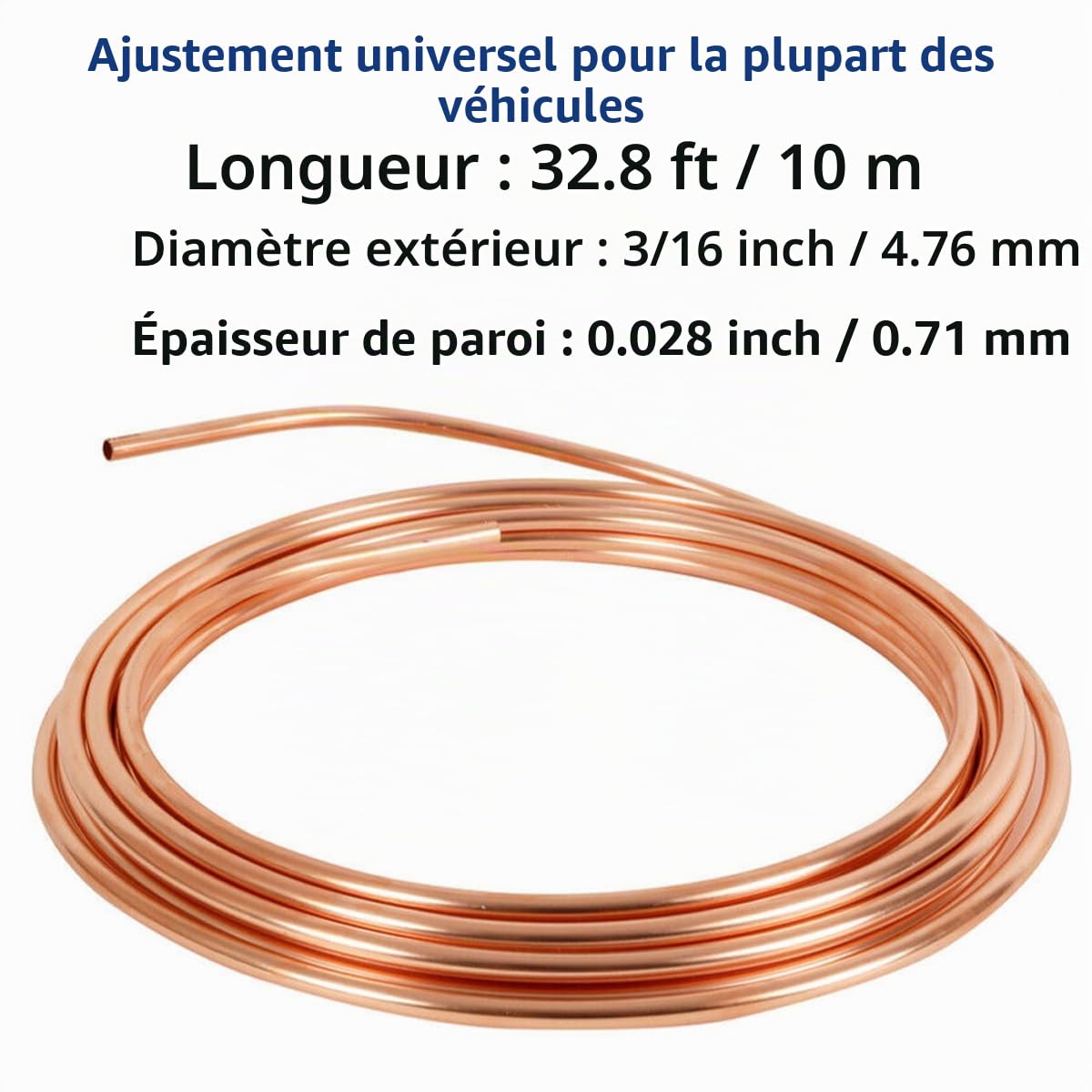 Tuyau de Frein en Cuivre - 10m, 3/16" (4,75mm), Kit de Conduite de Frein et de Carburant