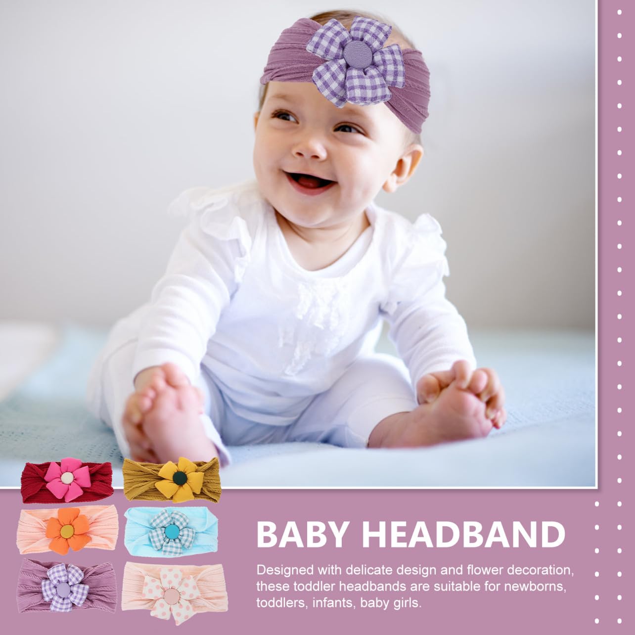 6 Pcs Baby Flower Headbands for Newborn Girls, Cotton Elastic Xmas